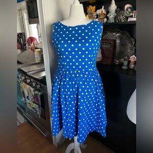 COPY - Lindy bop blue and white polka dots Audrey dress xl uses 12 uk 16 only w…